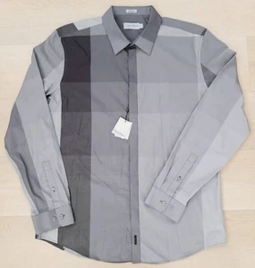 CALVIN KLEIN Premium Mens Button Down Shirt Size L Gray Long Sleeve Cotton NEW - Picture 1 of 19
