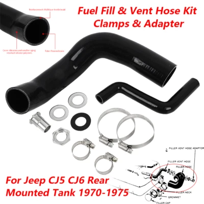 Kit de manguera de llenado y ventilación de combustible para Jeep CJ5 CJ6 1970-1975 con adaptador de abrazaderas #992736 Foto 1 de 4