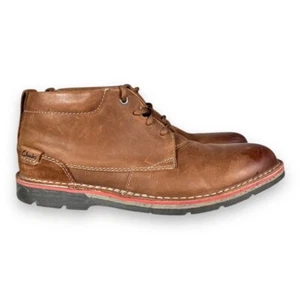Clarks Edgewick Ankle Boots Lace-Up UK 9 G Tan Brown Leather Mid Chukka Shoes - Picture 1 of 12