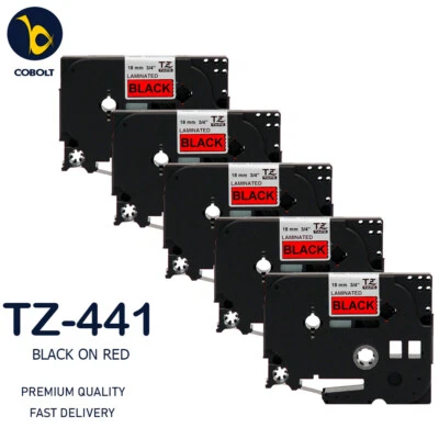 5 Label Tape Compatible With Brother Black on Red TZ441 PT- 1750 1830VP 18R 1950 - Image 1 of 4
