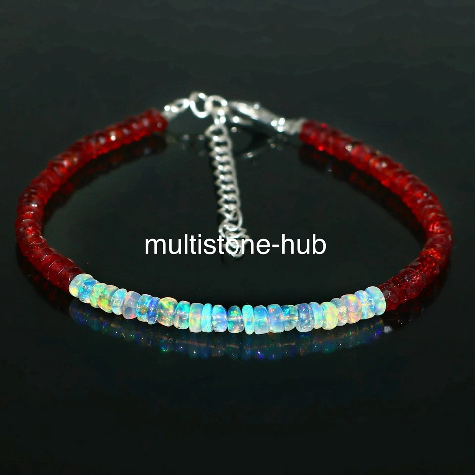 Brazalete de piedras preciosas con cuentas rondelle facetadas ópalo granate natural 4-4,5 mm 7 pulgadas Foto 1 de 4