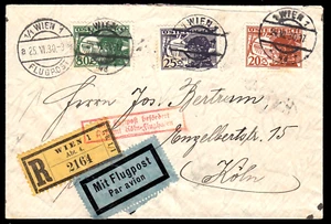 Austria 474,475,478 en R-Luftpost-Brief Wien-Köln 25.6.30, Stp Colonia-Flughafen - Imagen 1 de 2