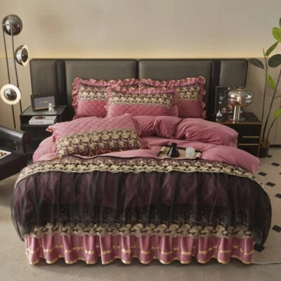 Juego de ropa de cama 4 piezas funda nórdica acolchada cálida de terciopelo de cristal funda de almohada Foto 1 de 4