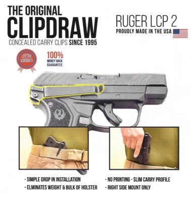 Clip de cinturón Clipdraw para Ruger LCP 2 II 380 y .22 IWB negro - funda derecha LCP II Foto 1 de 4