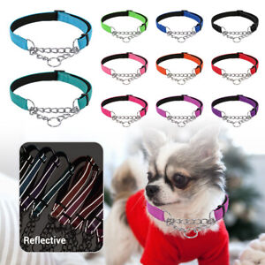 Reflective Dog Collar Adjustable Nylon Half Check Choke Chain Training Trainer