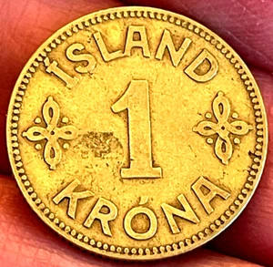 ICELAND,  1929,  1 KRONA,  ALUMINUM-BRONZE,  VERY FINE - Picture 1 of 2