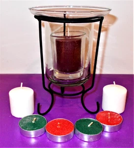 San Sebastian Handblown Glass Candle Holder w/ Wrought Iron Stand w/ Candles (A) - Picture 1 of 8