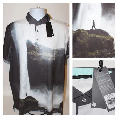 Greyson Golf Mens Large Arctic Rocks Edge Polo Shirt Waterfall Print $118 NEW - Image 1 of 4
