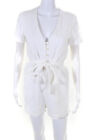 Intermix Womens Button Down Belted Short Sleeve Romper White Cotton Size 0
