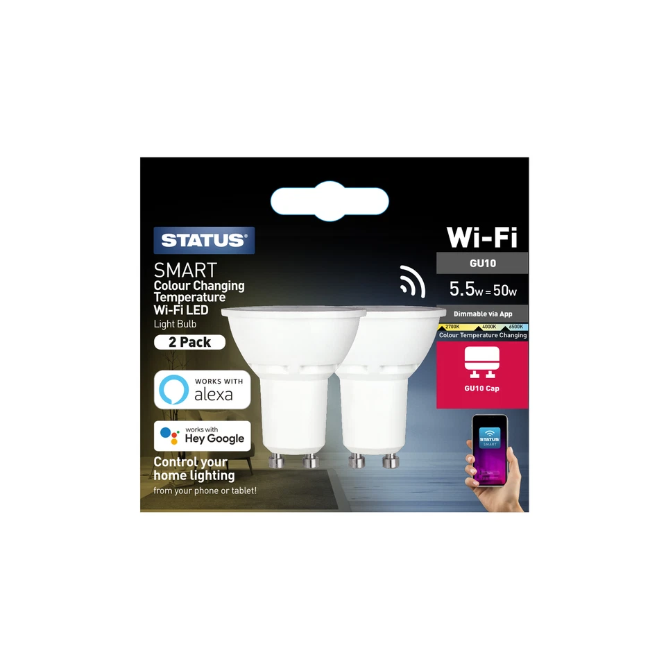 5.5w = 40w = 470 lumens - Smart - GU10 - Pearl - CCT, 2 Pack - Image 1 of 1