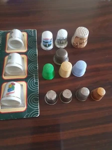 14 Vintage Collection Of Sewing Thimbles x 14 Bone China Plastic Metal good mix - Picture 1 of 12