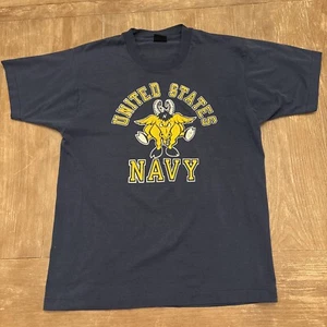 Vintage Single Stitch United States Navy Spell Out Bill The Goat T Shirt Size L - Picture 1 of 8