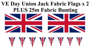Union Jack Flag & Bunting 2 x 5ft x 3ft flags PLUS 25m Unin Jack Bunting - Picture 1 of 6