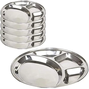 Stainless Steel Lunch Dinner Plate Traditional Food Outdoor Camping Plate 4 Piec - Picture 1 of 6