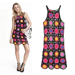 Abito copricostume H&M Coachella aperto maglia uncinetto floreale senza maniche festival taglia 4 - Foto 1 di 7