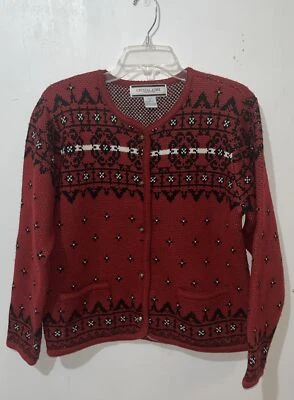 Кардиган Crystal Kobe миниатюрный средний красный скандинавский геометрический на пуговицах длинный slv - Изображение 1 из 4