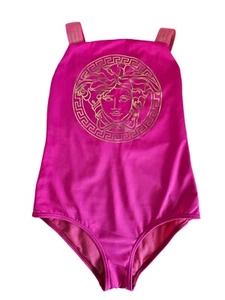 Versace Pink Medusa Head Greca Strap One Piece Swimsuit For Girls - Picture 1 of 3