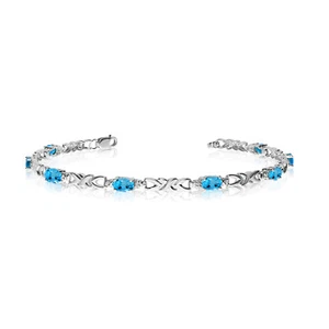 10K White Gold Oval Blue Topaz and Diamond Bracelet - Picture 1 of 3