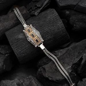 Sterling Silver Men's Bracelet Black Onyx Gemstone Turkish Jewelry - Picture 1 of 6