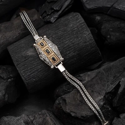 Pulsera de plata de ley para hombre piedras preciosas de ónix negro joyería turca Foto 1 de 4