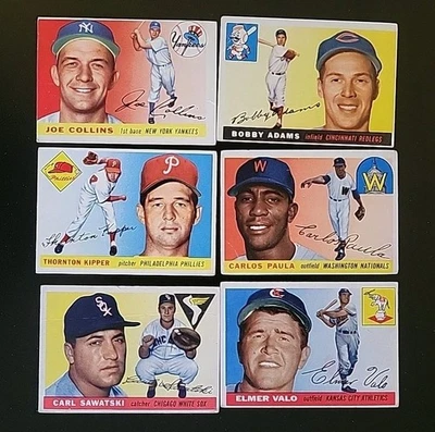Lote de béisbol 1955 Topps - 6 tarjetas diferentes - con Bobby Adams y Elmer Valo Foto 1 de 4