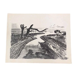 David Foster Drawing Print Flood Black & White 2/5/70, 3/29/97 Repro 8.5"x11" - Picture 1 of 24
