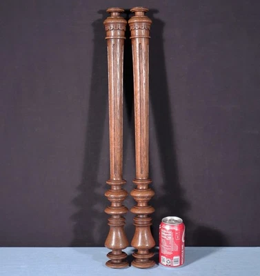 Par de postes/pilares/colunas góticas francesas antigas de madeira de carvalho maciço 26" - Imagem 1 de 4