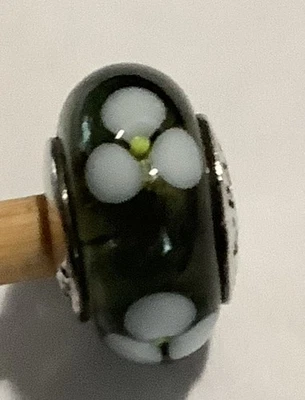 Pandora прозрачный черный муранского стекла с белыми цветами SS бусина #790604 (601) - Изображение 1 из 4