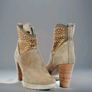 ONAKO Damen Stiefelette Ankle Made in Italy Wildleder Beige Sturm Nieten 38 - Bild 1 von 6