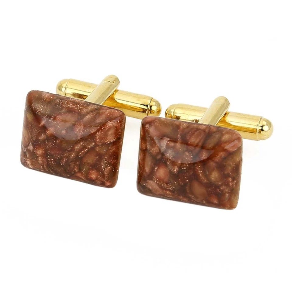 GlassOfVenice Murano Glass Avventurina Rectangular Cufflinks - Topaz - Image 1 of 3