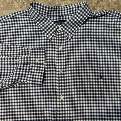 Polo Ralph Lauren Shirt Mens 5X Big 5XB Blue Gingham Check Performance Button - Image 1 of 4