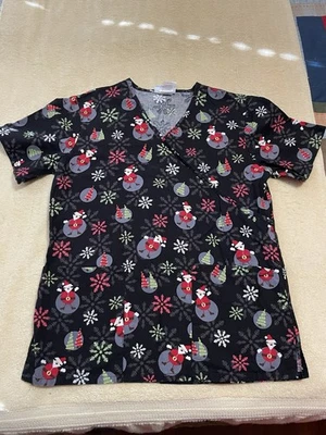 Blusa Médica SB Manga Corta Para Mujer Cuello en V Navidad Talla XS Vacaciones Santa Foto 1 de 2