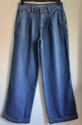 ex LANDS' END WIDE Leg High Rise Pleated Soft Stretch Denim Jean Regular + Short - Image 1 of 4