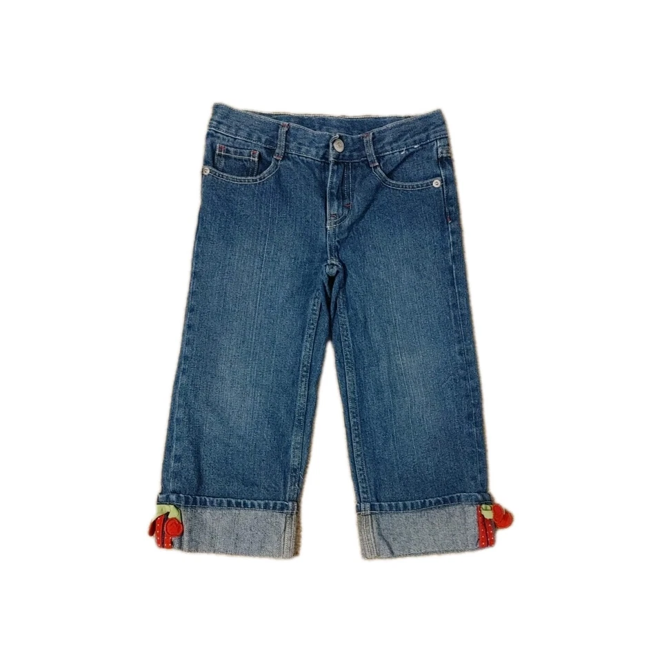 Pantalones de mezclilla Gymboree capri niñas talla 8 dobladillo con puños con punto rojo cerezas Jeans Foto 1 de 4