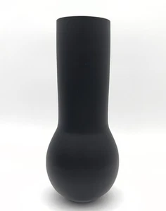 HEAVY HAND BLOWN AND CUT MATTE CASED BLACK AND SMOKED GLASS VASE 11 3/4” T - Picture 1 of 16
