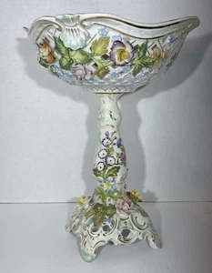 DE COLECCIÓN ANTIGUO ALEMÁN DRESDEN SANDIZELL PIEZA CENTRAL DE COMPOTA DE PORCELANA PINTADA A MANO - Imagen 1 de 17