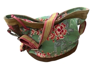LUCKY BRAND Floral Blossom Green Canvas Suede purse tote bag boho Large VTG Y2k - Picture 1 of 11