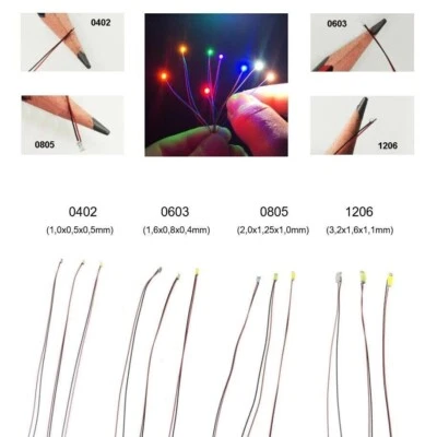 SMD LED 0402 0603 0805 1206 mit Microlitze Litze Kabel LEDs Farben AUSWAHL - Bild 1 von 4