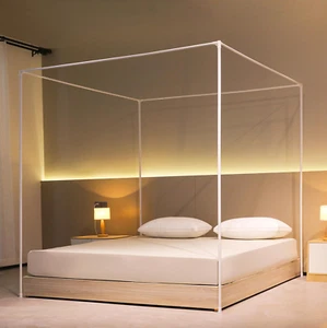 Beyeutao Queen Bed Canopy Frame - White Canopy Bed with Four Poster Frame, Mosqu - Picture 1 of 12