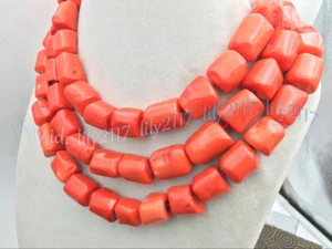 Natural Orange Coral 12-14mm Irregular Freeform Gemstone Beads Necklace 14-48'' - Picture 1 of 19