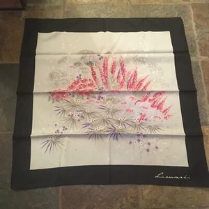 Leonardi Signature Scarf Gray Floral black bordered gorgeous square 30"  - Picture 1 of 10