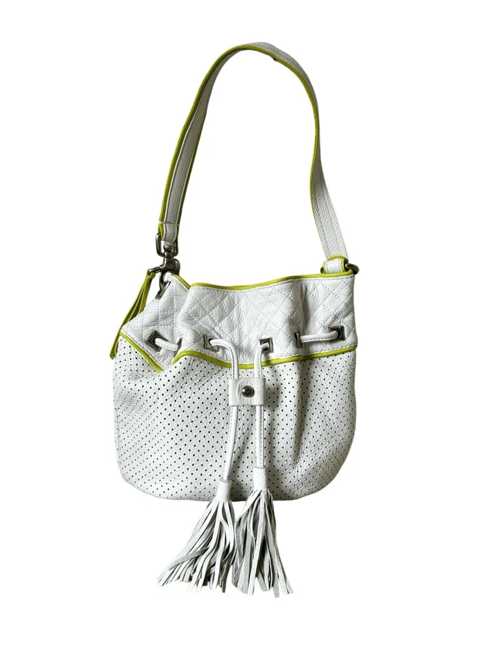 Bolso Hobo Francesco Biasia Blanco Borde Cuero Verde Lima Foto 1 de 4