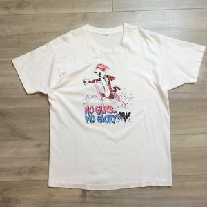 Vintage 90s Calvin And Hobbes Guts Glory Skiing T-Shirt Size XL Single Stitch - Picture 1 of 6