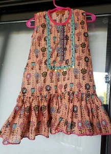 Indian/Pakistani Kids dress/ Girls Frock/ Peach/ Party Wear/ Full sleeves - Picture 1 of 3