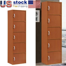 5-Shelf 5-Door Multipurpose Storage Cabinet Organizer Bookcase Cupboard Brown US