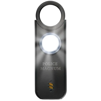 Police Magnum Personal safety alarm Keychain-135dB Rechargeable LED Siren- Black - Image 1 of 4