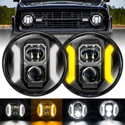 NEW 7inch LED Headlights For Ford Bronco 1969-1978 High Low Beam Halo DRL 1pair - Image 1 of 4