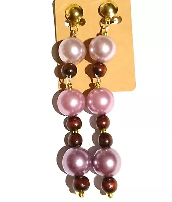 XXL Ohrclips Clips Ohrringe rosé flieder braun goldf 12,5 cm lang Damen 1 Paar - Bild 1 von 4