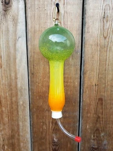 Hand Blown Glass Hummingbird Feeder - Orange, Yellow, and Green - Picture 1 of 3