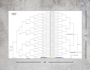 22x34 64 PLAYER DOUBLE ELIMINATION TOURNAMENT BRACKET CHART - SEEDED + PEN - Picture 1 of 5